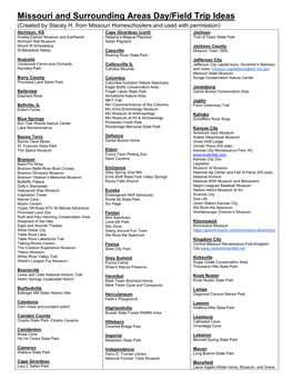 Missouri and Surrounding Area Day/Field Trips