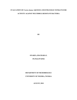 EVALUATION of Uvaria Chamae AQUEOUS and ETHANOLIC EXTRACTS FOR