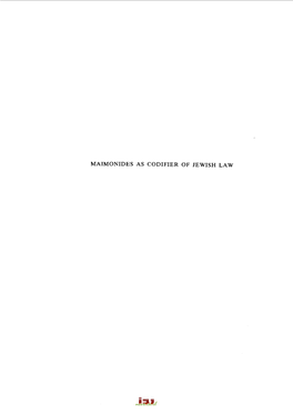 Maimonides As Codifier of Jewish Law