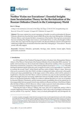 Neither Victim Nor Executioner’: Essential Insights from Secularization Theory for the Revitalization of the Russian Orthodox Church in the Contemporary World