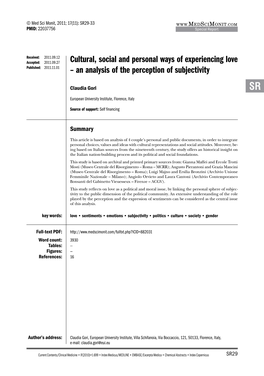 An Analysis of the Perception of Subjectivity