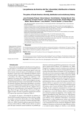 Las Palmeras De América Del Sur: Diversidad, Distribución E Historia Evolutiva