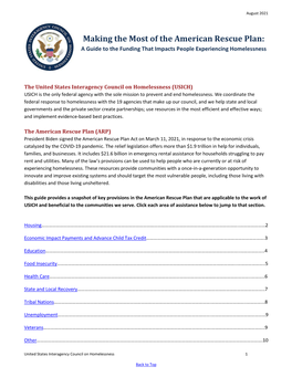 Making the Most of the American Rescue Plan: a Guide to the Funding That Impacts People Experiencing Homelessness