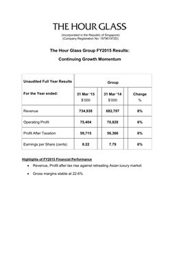 The Hour Glass Group FY2015 Results: Continuing Growth