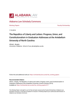 Progress, Union, and Constitutionalism in Graduation Addresses at the Antebellum University of North Carolina