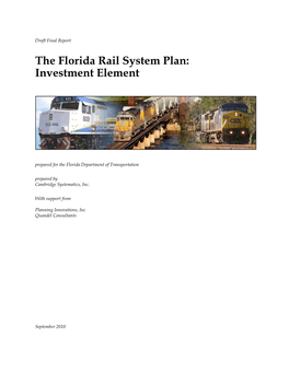 The Florida Rail System Plan: Investment Element
