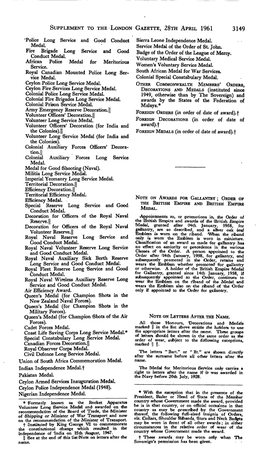 Supplement to the London Gazette, 28Th April 1961 3149