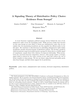 A Signaling Theory of Distributive Policy Choice: Evidence from Senegal∗