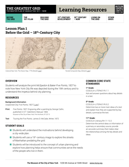 Lesson Plan 1 Before the Grid – 18Th-Century City