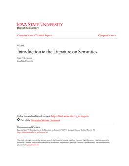 Introduction to the Literature on Semantics Gary T