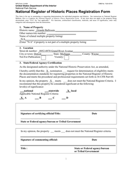 Grande Ballroom National Register of Historic Places Registration Form