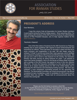 IRANIAN STUDIES انجمن ایران پژوهی AIS Newsletter | Volume 40, Number 1 | May 2019