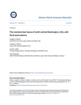 The Montane Bee Fauna of North Central Washington, USA, with Floral Associations