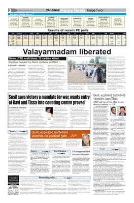 Valayarmadam Liberated by Naval Units Engaged in the Confrontation