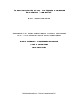 “The Socio-Cultural Dimension of Territory As the Foundation for Participatory Decentralization in Uruguay and Chile” Claudi