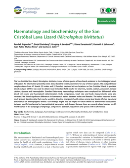 Haematology and Biochemistry of the San Cristóbal Lava Lizard (Microlophus Bivittatus)