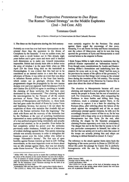 From Praepositus Pretenturae to Dux Ripae. the Roman 'Grand Strategy' on the Middle Euphrates (2Nd - 3Rd Cento AD)