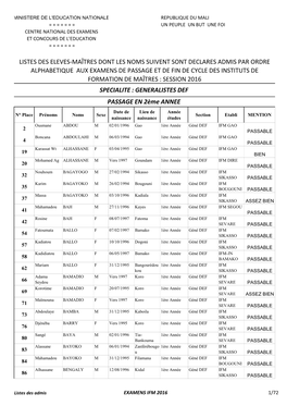 Resultat Admis Ifm 2016