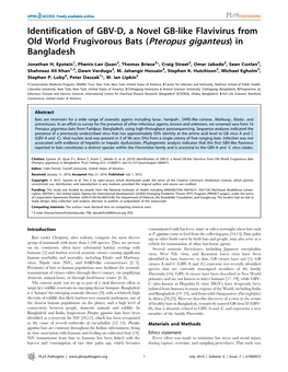 Identification of GBV-D, a Novel GB-Like Flavivirus from Old World Frugivorous Bats (Pteropus Giganteus) in Bangladesh