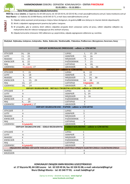 HARMONOGRAM ODBIORU ODPADÓW KOMUNALNYCH - GMINA PAKOSŁAW 01.01.2021 R