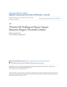 “Promise Me Nothing on Heroes' Square: Marianne Hoppe's
