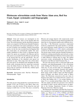 Pleistocene Scleractinian Corals from Marsa Alam Area, Red Sea Coast, Egypt: Systematics and Biogeography
