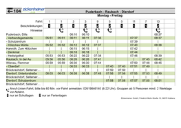 Linie 104 (Zickenheiner) Puderbach – Raubach – Dierdorf Ab 17. Februar 2021