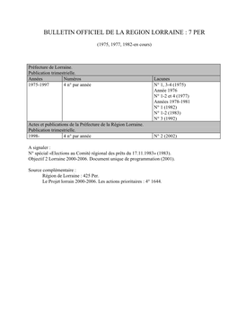 Bulletin Officiel De La Region Lorraine : 7 Per