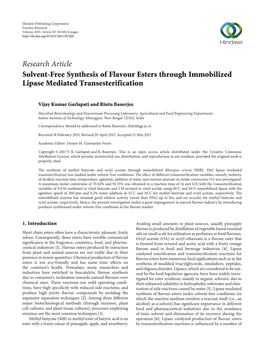 Solvent-Free Synthesis of Flavour Esters Through Immobilized Lipase Mediated Transesterification