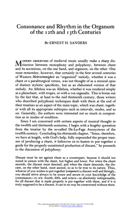 Consonance and Rhythm in the Organum of the 12Th and 13Th Centuries