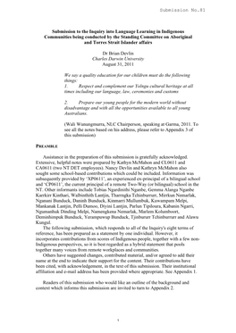 Submission to the Inquiry Into Language Learning in Indigenous Communities Being Conducted by the Standing Committee on Aboriginal and Torres Strait Islander Affairs