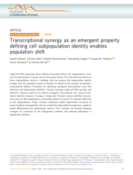 Transcriptional Synergy As an Emergent Property Defining Cell Subpopulation Identity Enables Population Shift