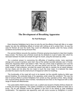 The Development of Breathing Apparatus