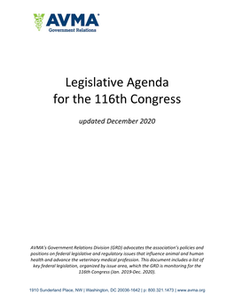 Legislative Agenda for the 116Th Congress