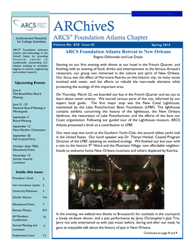 Archives ® Achievement Rewards ARCS Foundation Atlanta Chapter for College Scientists Volume No