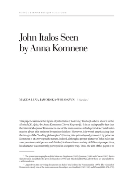 John Italos Seen by Anna Komnene