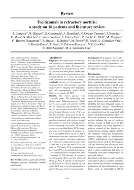 Tocilizumab in Refractory Aortitis: Study on 16 Patients