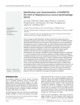 The Holin of Staphylococcus Aureus Bacteriophage GH15