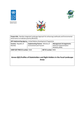 Annex Q(Ii) Profiles of Stakeholders and Right-Holders in the Focal Landscape Areas