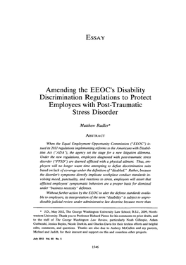 Amending the EEOC's Disability Discrimination Regulations to Protect Employees with Post-Traumatic Stress Disorder