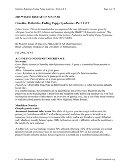 Genetics, Pediatrics, Fading Puppy Syndrome - Parts 1 & 2 Page 1 of 10