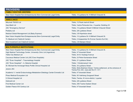 PROVIDERS FAMILY DOCTOR CENTERS New Vision Hospital Non-Entrepreneurial (Non-Commercial) Legal Entity Tbilisi, 13 Ljubliana St./ 6 Mikheil Chiaureli St