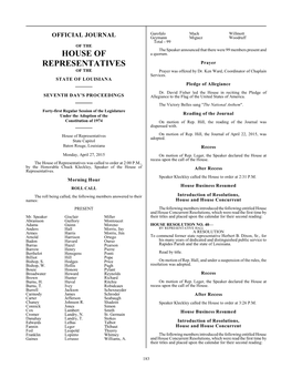 House of Representatives on Motion of Rep