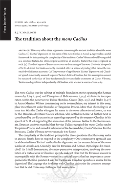 The Tradition About the <I> Mons Caelius</I>