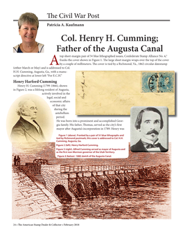 Col. Henry H. Cumming; Father of the Augusta Canal Top Sheet-Margin Pair of 5¢ Blue Lithographed Issues, Confederate Stamp Alliance No