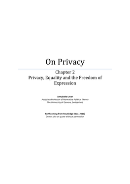 On Privacy Chapter 2 Privacy, Equality and the Freedom of Expression