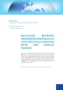 Relations Between Afghanistan and Pakistan and the Peace Process with the Afhgan Taliban