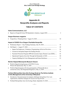 Appendix H: Nonprofits Analyses and Reports