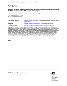 After the Disaster: the Hydrogeomorphic, Ecological, and Biological Responses to the 1980 Eruption of Mount St