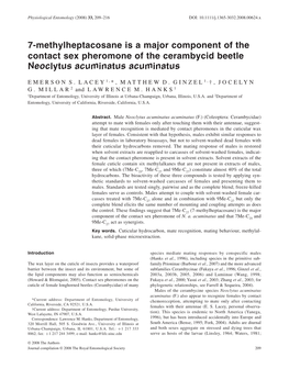 7-Methylheptacosane Is a Major Component of the Contact Sex Pheromone of the Cerambycid Beetle Neoclytus Acuminatus Acuminatus